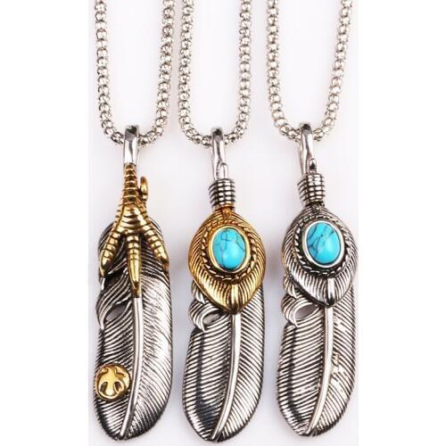 Moive Viking Eagle Feather Angel Wing Pendants long Delicate Necklace Blue Resin Stone Eagle Talons Feathers for mothers day