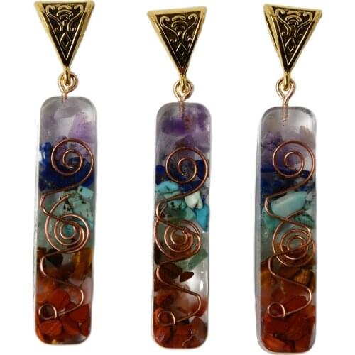 1Pc Rectangle Epoxy Resin Big Pendants with Natural Amethyst Lapis Lazuli Aventurine Gemstone Chips Beads inside 51x10x9mm