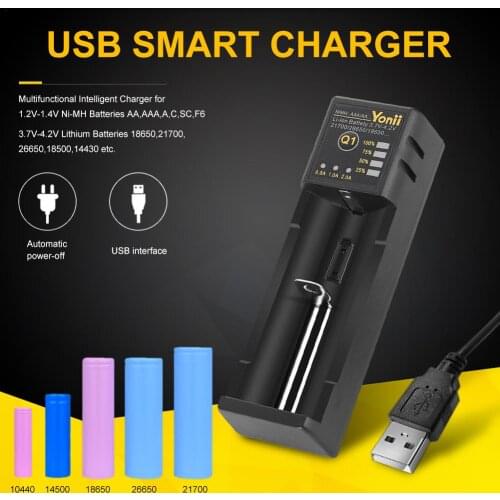18650 Battery Charger 26650 USB Smart Nickel AA AAA 21700 Single Slot Lithium Battery Charger