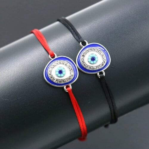 2pcs/set Charm Couple Bracelet Crystal Zircon Blue Evil Eye Bracelet Red Rope Thread Adjustable Bracelets For Women Kids Jewelry