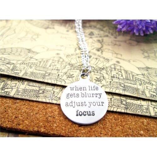 3pcs/lot Fashion stainless steel necklace "when life gets blurry, adjust your focus" necklace Gift more style for choosing