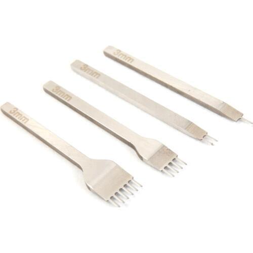 4pc Leather 3/4mm Chisel Hole Punch Stitching Tools Pricking Iron Diamond Leather Craft tool Completely Polishing 1-2-4-6 teeth