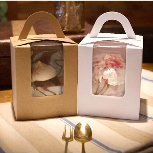 5Pcs Kraft Paper Cupcake Boxes With Removable Tray Cake Cups Boxes For Shop Christmas Birthday Party Gifts Baking Packing Decor