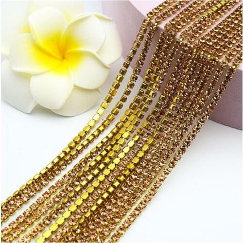 5 Yards Champagne Flatback Glass Sewing Rhinestones Crystal Chain Gold Claw DIY Garment Wedding Christmas Decoration