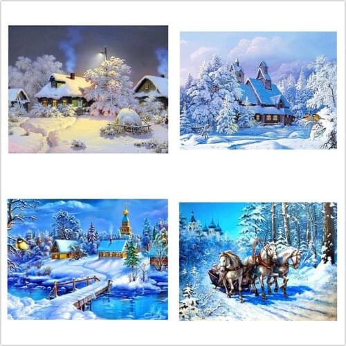 5D Diy Diamond Painting Full Square Round Snow Cross stitch Picture Rhinestones Embroidery Diamond Mosaic Christmas Gift