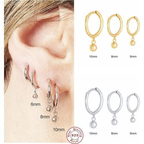 Aide 925 Sterling Silver Beads Pendant Hoop Earrings For Women Girls Gift Small Coin Ring Circle Earring Party Fine Jewelry 3PCs