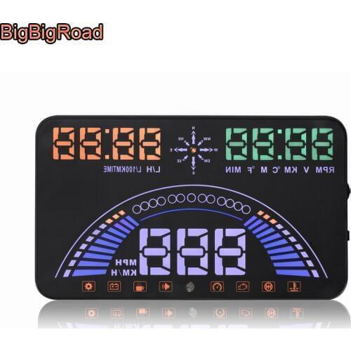 BigBigRoad 5.8 inch Car HUD Head Up Display OBD 2 +GPS 2 in 1 Dynamic Speed Windscreen Projector Engine Fault Alarm