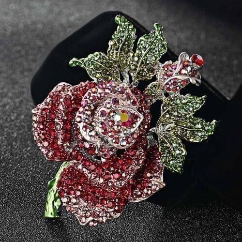Very Beautiful Rose Flower Wedding Brooches bouquet for Unusual Bridal Colar Feminino Rhinestone Pin Brooch Colares Broaches Vaz