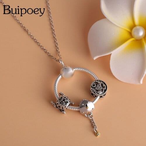 Buipoey New Two-tone Heart Lock Key Pendant Necklace Pumpkin Cart Charm Silver Color Necklace Men Boys Birthday Party Jewelry