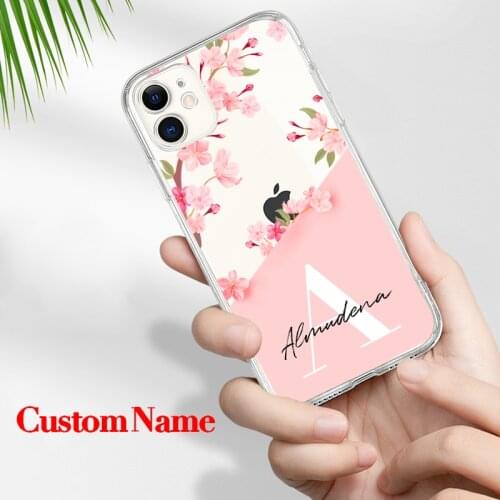 Custom Flower Series Name Phone Case For iphone SE 2020 6 6S 7 8 Plus X XS XR Max 11 Pro 12 Mini MAX Transparent phone case