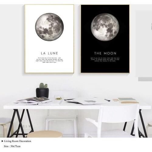 The Moon Quotes Canvas Poster Black White Wall Art Print Planet Painting Decorative Picture Modern Home Living Room Decoration