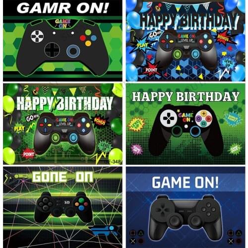 Baby Cartoon Backgrounds for Photography Level Up Game on Gamepad Party Decor Banner Photographic Backdrop Photocall Photostudio
