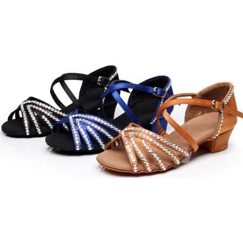 Childrens Latin Dance Shoes with Rhinestone Soft Sole Girls Practice Tango Chacha Ballroom Dancing Shoes for Girls Kids C73