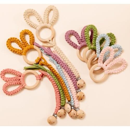 2pcs/set Baby Teethers Wooden Braided Pacifier Chain Rabbit Ears Teether Set Baby Safety Sensory Kids Product