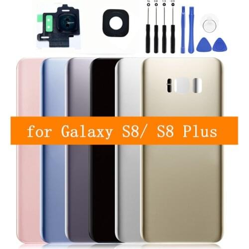 For Galaxy S8 Plus G955 Battery Back Cover for Samsung Galaxy S8 G950 Glass Rear Door Housing Cover + Camera Glass Lens Frame