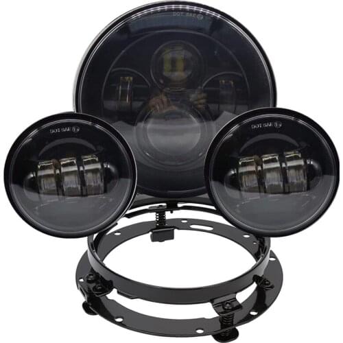 7" Black Projector LED Headlight 4-1/2 Fog Passing Lights Round Motorcycle Headlamp for Harley Electra Glide Road King Heritage