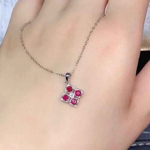 Grace cute Clover natural red ruby gem pendant S925 silver Natural gemstone Pendant Necklace women wedding gift fine jewelry