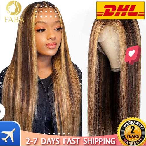 Highlight 13*4 Lace Front Straight Hairline with Baby Hair Wigs Human Hair 4/27 Blonde Mixed Brown Human Hair Wigs for Women