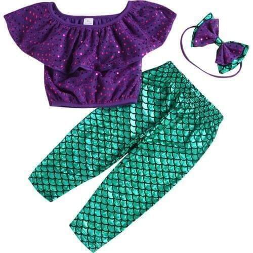 Korean Summer baby girls clothes cotton short sleeve mother baby girl swimsuit 3pcs tops +pants +headband child clothing