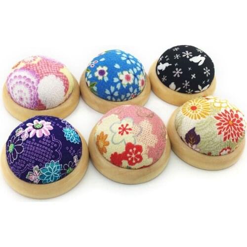 Round Needle Pin Cushion with Wooden Base Pincushion Needles Collect Holder Organizer Sewing Storage Accessories Handcraft Tools