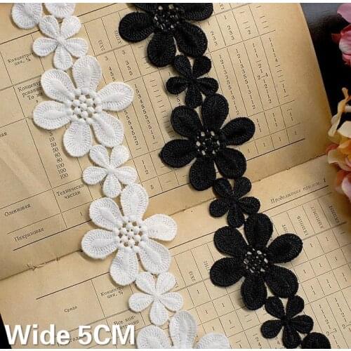 5CM Wide White Black Lace Cotton Floral Embroidery Fringe Ribbon Clothing Dresses Skirt Collar Edge Trim DIY Sewing Accessories