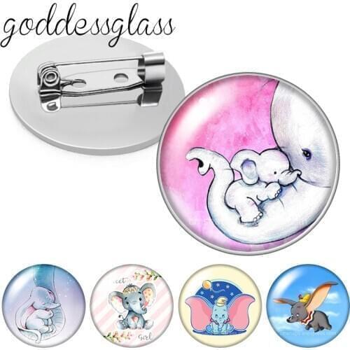 Love elephant Cartoon Love Mom Cute Round Glass cabochon Brooch Dome Photo Jewelry Brooches Pin For Gift