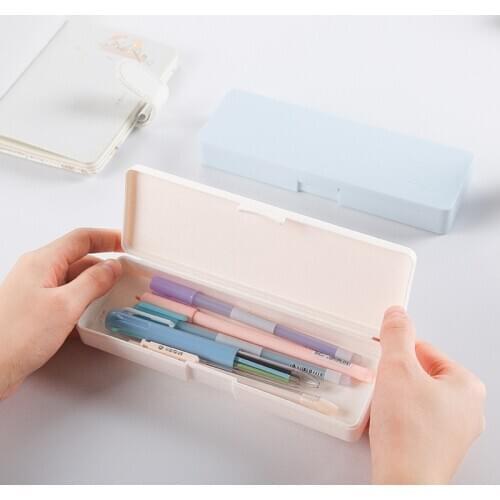 Cute solid color pencil box case pp storage pen box for school student kids gift