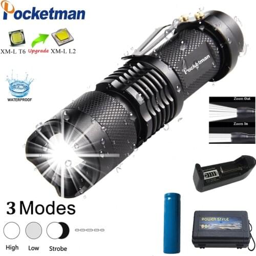 Mini L2 LED Flashlight Waterproof Brightes Q5 T6 LED Torch Adjustable Focus Zoom Flash Light Lamp Use 14500 or 18650 Battery