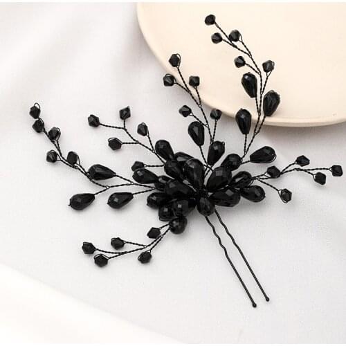 Fashion Black Color Crystal Hairpins Handmade Vintage Baroque Hairpin Tiara Wedding Hair Jewelry Women Bridal Hair Accessories