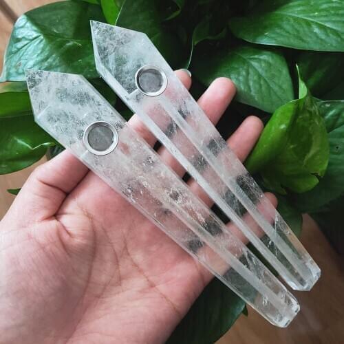 18cm crystal pipe Natural Long size clear crystal wand Cigarette holder white quartz point smoke tube healing