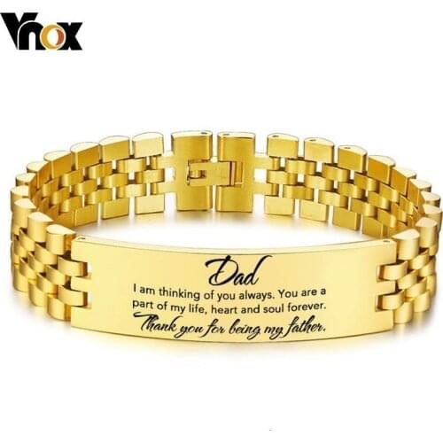 Vnox Gold Tone Mens Bracelets to My DAD Gifts Personalize Engrave Stainless Steel ID pulseira masculina 21.5cm