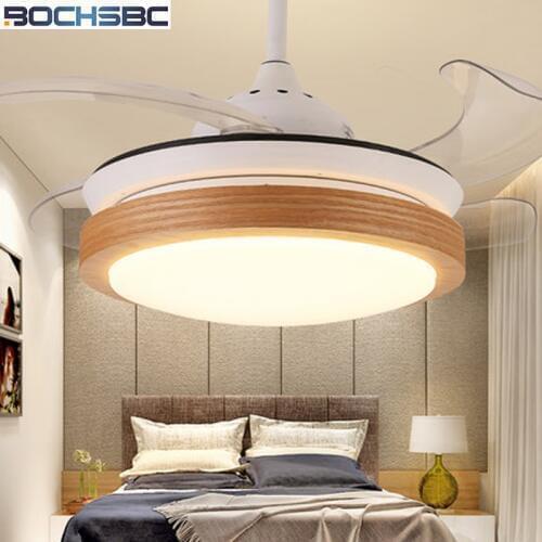 BOCHSBC Invisible Fan Light Living Room Dining Room Bedroom Decoration Ceiling Fan Light Modern Minimalist Wood LED Fan Lights