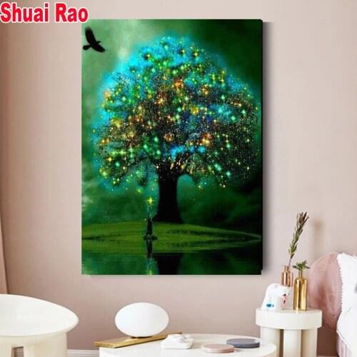 2021 New diamond painting Green fantasy tree diy full drill square diamond embroidery mosaic view rhinestone natural landscape