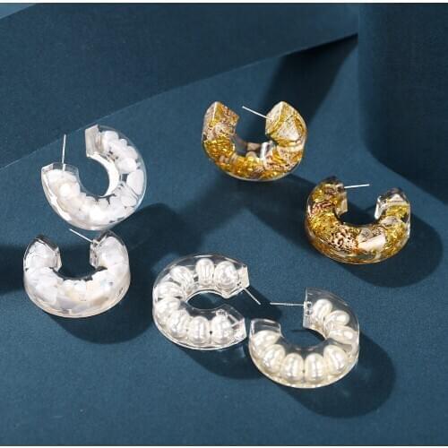 51519 New Style White Epoxy Semicircle Inlaid Earrings European and American Creative Simple Letter C- Shaped Earrings