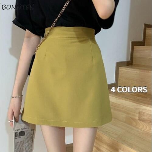 Solid Skirt Women Summer Mini A-line Ulzzang High Waist Students New Fashion Girls Female Stylish All-match Elegant Chic Simple