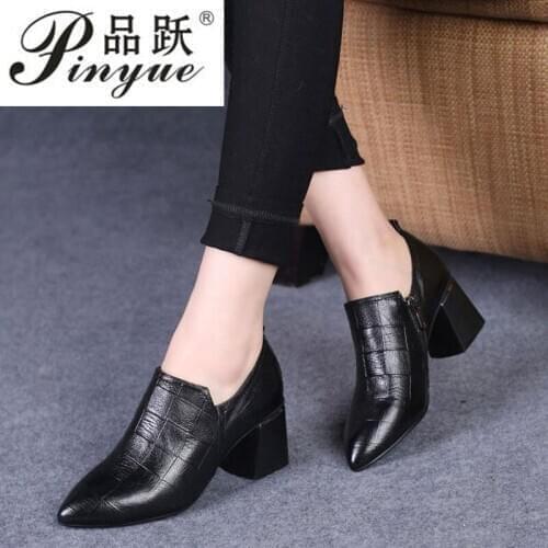 Autumn Boots High Thick Heels Women Zip Ankle Boot Female Square Toe Ladies Pu Side zipper ankle boots
