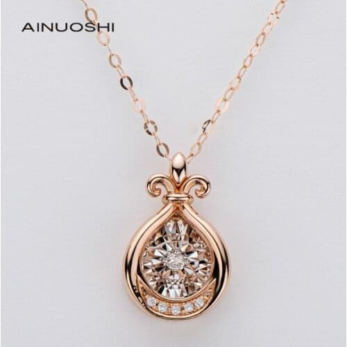 AINUOSHI 18K Hard Gold Craft 0.04 Carat Real Diamond Vintage Dancing Pendant Necklace For Women Trendy Jewelry Gift 18