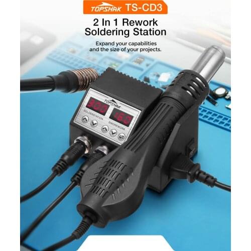 2In1 LCD Digital Display Rework Soldering Station Soldering iron Hot Air Gun with 4 Nozzles for Cell-phone BGA SMD PCB IC Repair
