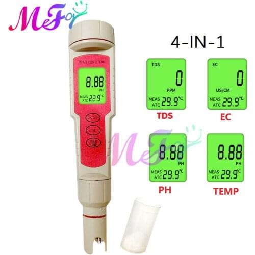 Digital Backlight PH/TDS/EC/Temperature Meter Water Quality Monitor Tester for Pools Drinking Water Aquariums ph Meter