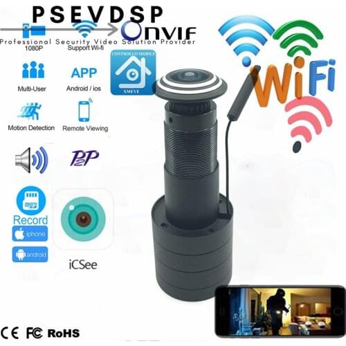PSEVDSP Security 1080P Mini Wifi Door Eye Hole IP Camera Wide Angle FishEye Lens Peephole CCTV Network Audio Camera P2P Onvif