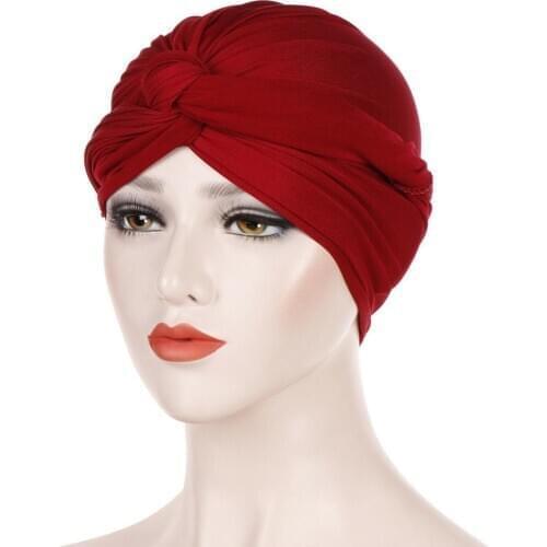 2020 Muslim Women Twist Hijab Bonnet Caps Stretch Islamic Headscarf Hat Headband Turban Femme Musulman Headwraps Muslim Cap