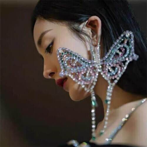 Super Large Single Earrings Pendant Fashion Luxurious Butterfly Colour Hyperbole Lnsect Shining Personality Party