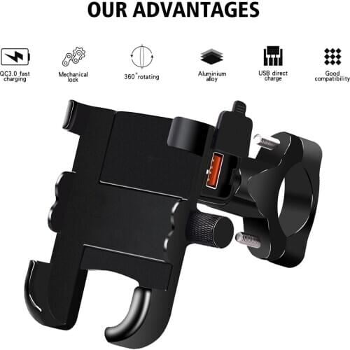 Universal QC 3.0 USB Motorcycle Charger Phone Holder Waterproof 12V MotorBike Mobile Phone Mount Power Adapter Handlebar