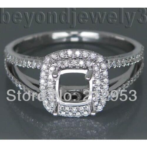 Vintage Cushion 5.5mm Solid 14Kt White Gold Semi mount Ring SR46