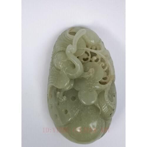 YIZHU CULTUER ART Collection China Xinjiang Jade Hand Carving Ganoderma Red-crowned Crane Pendant