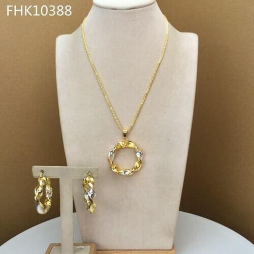 Yuminglai High Quality African Jewelry Simple Design Two Tones Pendant and Earrings Jewelry Set for Women FHK10388
