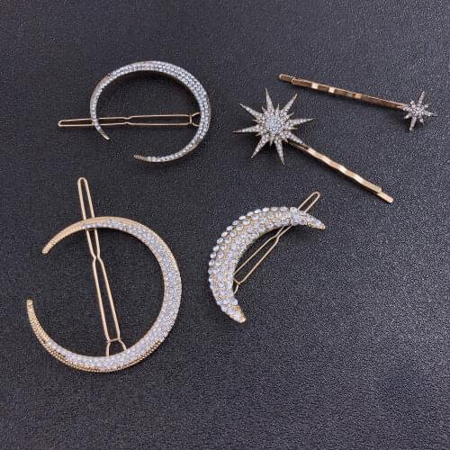Retro Star Rhinestone Hairpins Women Vintage Moon Hair Accessories Hair Clips Pins Fashion Jewelry Lady Accessories
