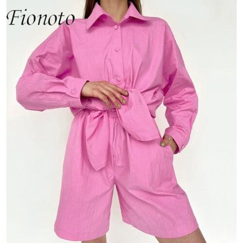 Drawstring Women Linen Shorts 2 Piece Set 2021 New Casual Oversize Shirts And Wide Leg Shorts Suits Solid Summer Loose Outfit