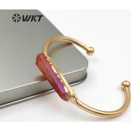 WKT WT-B453 Simple Style Natural Titanium Crystal Quartz With Metal Plated Bangles Non-closed Bangles Female Elegant Jewelry