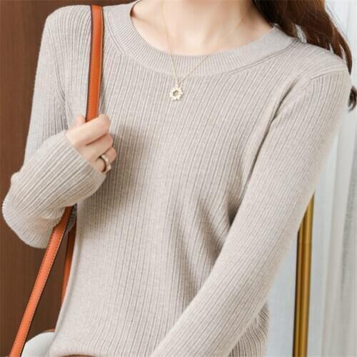 Ladies man-made wool winter and spring womens new style short slim round neck pullover all-match knitted base sweater